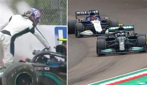 Watch George Russell Slaps Bottas S Helmet In Furious Reaction After