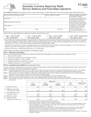 Fillable Online Tax Ny Form FT 943 5 15 Quarterly Inventory Report By