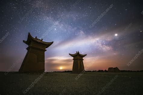 Rising Moon along Silk Road, Gansu, China - Stock Image - C058/2446 ...