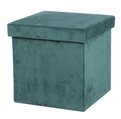 Pouf de rangement pliable en velours côtelé Kube Vert L 76 x P 37