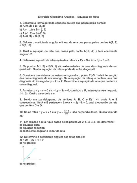 Equacao Da Reta Exercicios - Exercícios de Equação da Reta | PDF | Triângulo | Linha (Geometria)