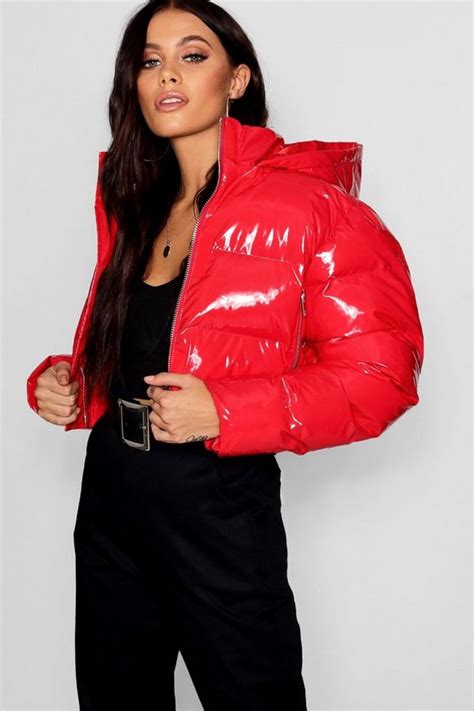 Crop Vinyl Puffer Jacket Boohoo