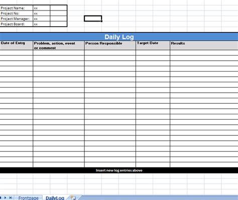 Daily Log Template Excel Printable Schedule Template