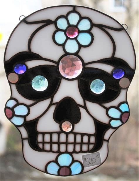 Sugar Skull In Blue Etsy Stained Glass Ts Stained Glass Crafts Stained Glass Mosaic Art