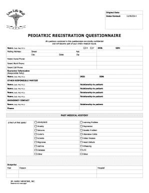 Fillable Online PEDIATRIC REGISTRATION QUESTIONNAIRE Fax Email Print