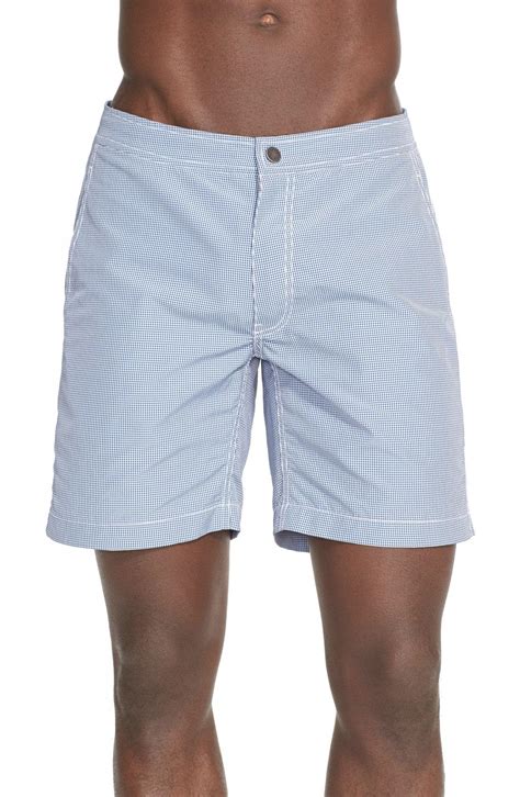 Lyst Onia Calder Spanish Gingham Swim Trunks In Blue For Men