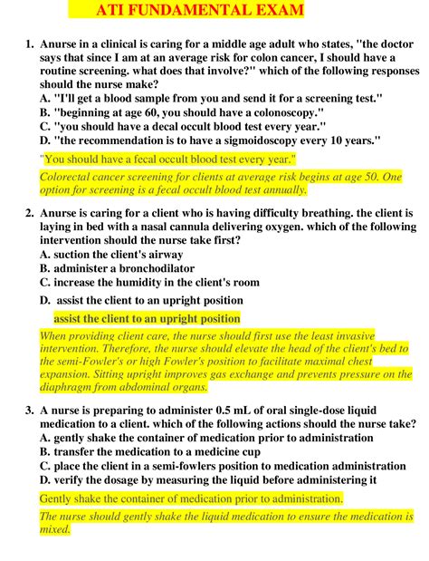 ATI RN Fundamentals Exam RN Fundamentals Online Practice A And B