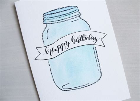 Birthday Card Happy Birthday Mason Jar By ThePaperSparrowShop