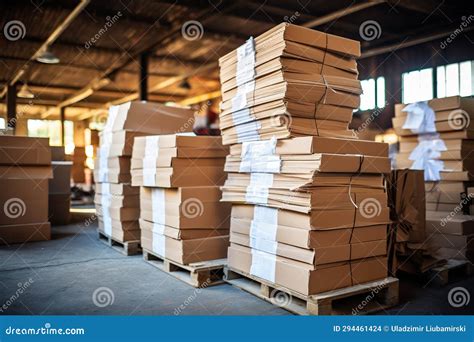 Large Warehouse With Piles Of Cardboard Boxes And Papers Waste Paper