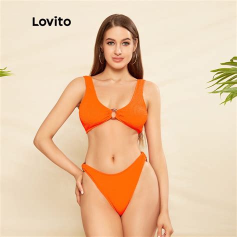 Lovito Orange Bikini Women S Fashion Swimwear Bikinis Swimsuits On Carousell