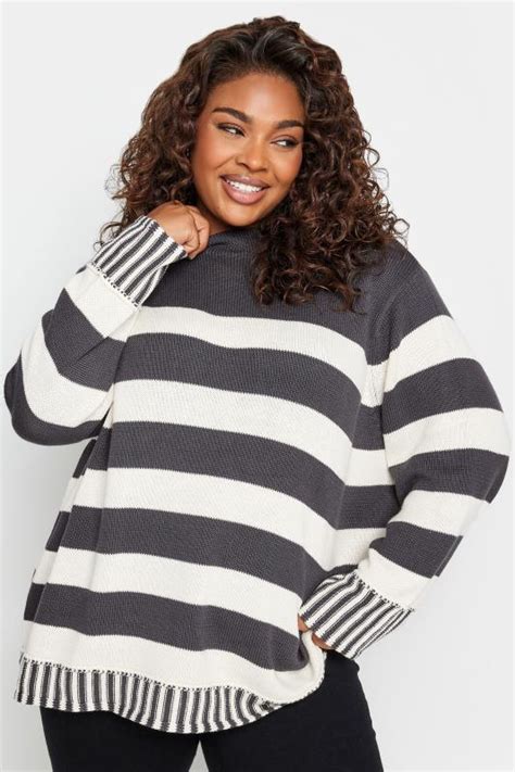 Yours Plus Size Charcoal Grey Stripe Jumper Yours Clothing