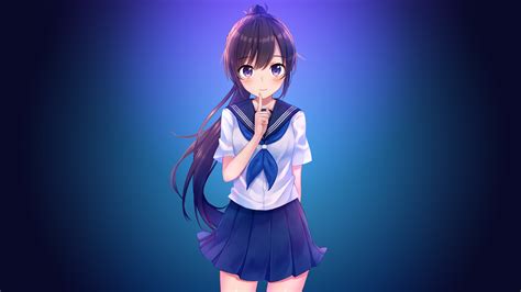 Female anime wearing white and blue school uniform HD wallpaper ...