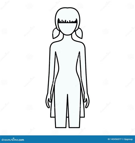 Faceless Naked Woman Nude Body Silhouette Outline Shape Vector