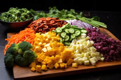 Premium AI Image Freshly Chopped Vegetables On A Board