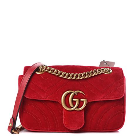 GUCCI Velvet Matelasse Mini GG Marmont Shoulder Bag Hibiscus Red 459748