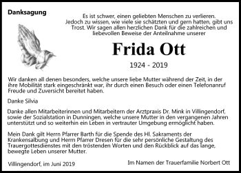 Traueranzeigen von Frida Ott Schwarzwälder Bote Trauer