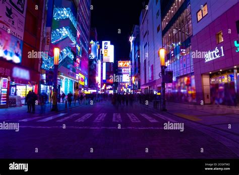 A Night Neon Street At The Downtown In Akihabara Tokyo Stock Photo Alamy