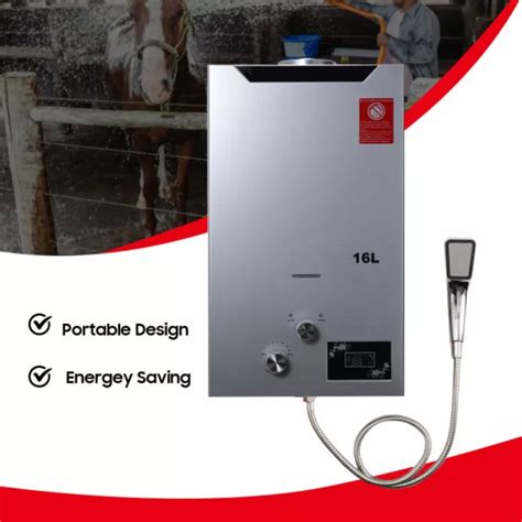 L Tankless Hot Water Heater Boiler W Shower Head Lpg Propane Gas Home Silver