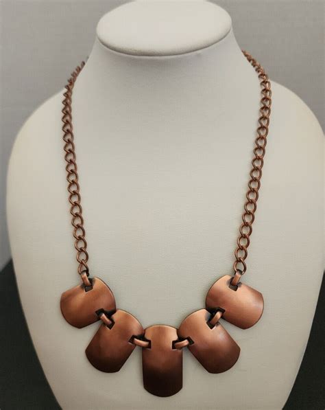 Vintage Copper Modernist Mcm Necklace Artisan Panel Gem