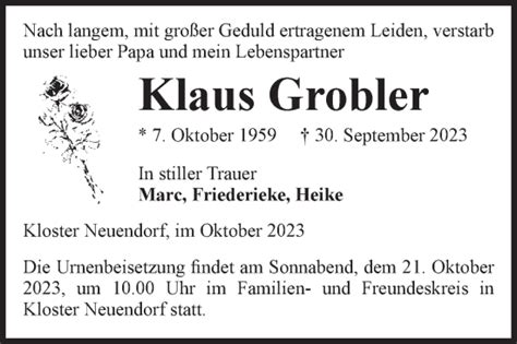 Traueranzeigen Von Klaus Grobler Abschied Nehmen De