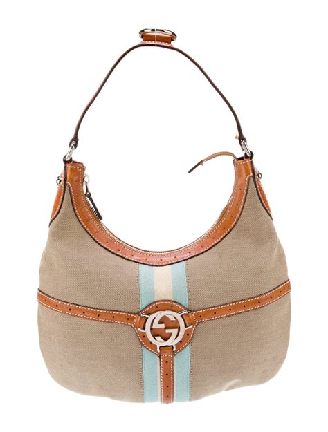 Gucci Canvas Interlocking G Logo Hobo Neutrals Hobos Handbags