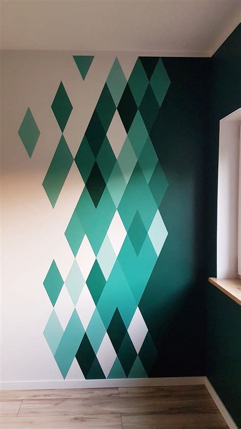 Geometric Wall Paint in Dark Green and White