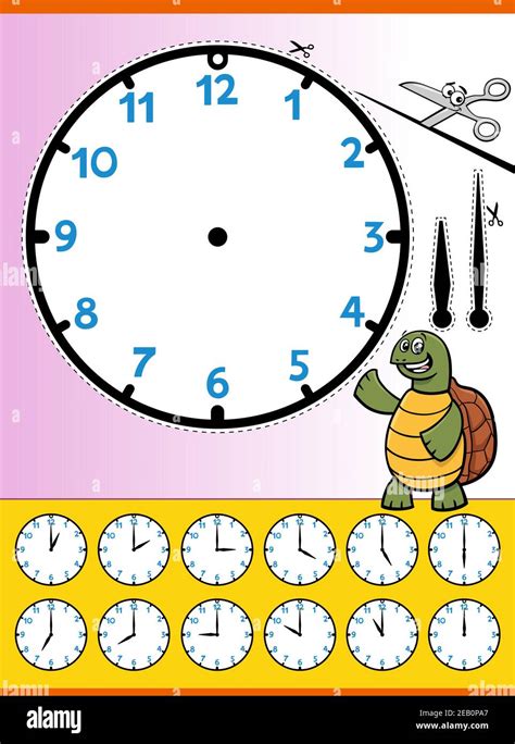 Cartoon Illustrations Of Clock Face Telling Time Educational Worksheet