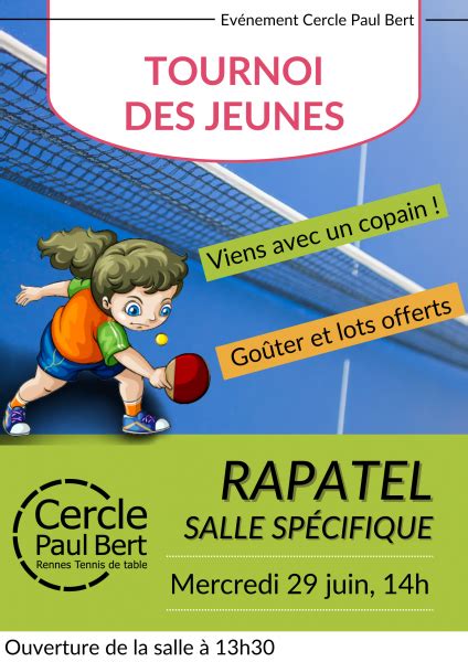 Tournoi Des Jeunes Mercredi Juin H Cercle Paul Bert Tennis