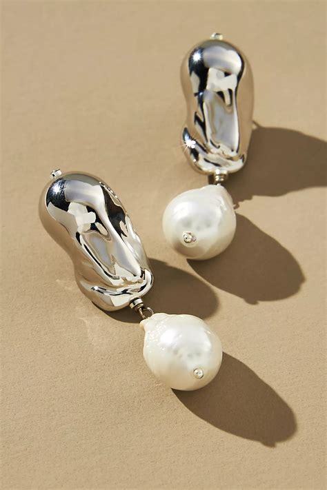 Anthropologie Abstract Pearl Drop Earrings