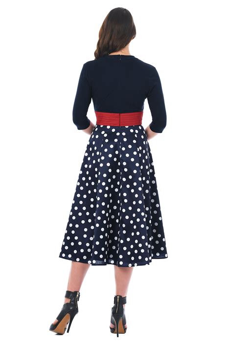 Shop Polka Dot Mixed Media Surplice Dress Eshakti