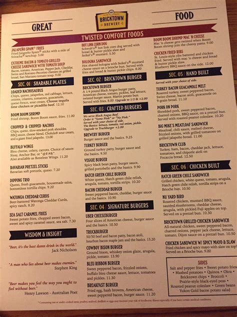 Menu At Bricktown Brewery Restaurant Wichita N Tyler Rd