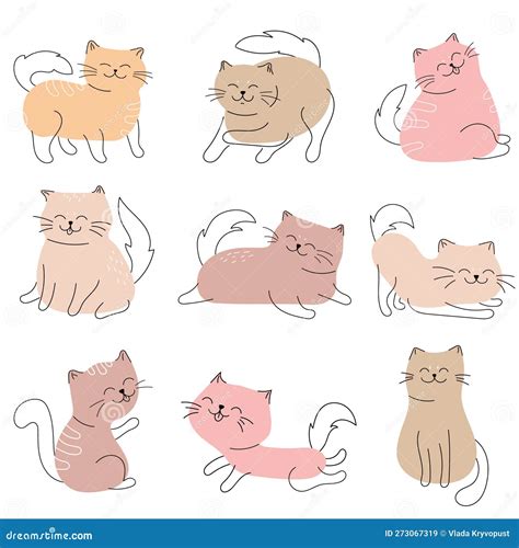 Cute And Funny Cats Doodle Vector Set Collection Of Cartoon Cat Or