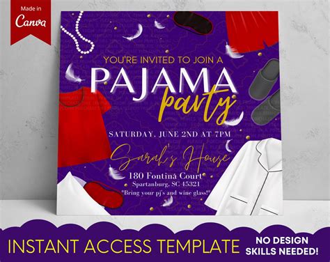 Adult Pajamas And Pearls Party Purple Invitation Template Etsy