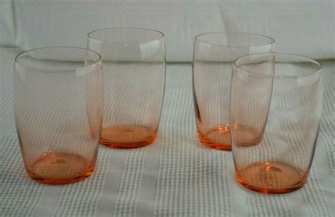 Set Of 4 Delicate Pink Depression Glass Tumblers Glasses Antique