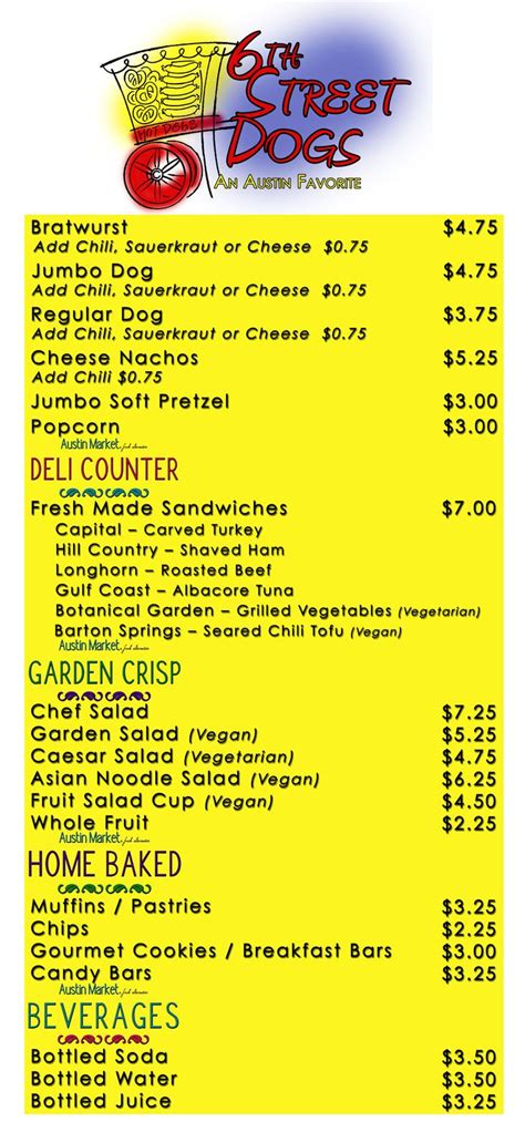 Hot Dog Cart Menu Austin Convention Center Catering Menus