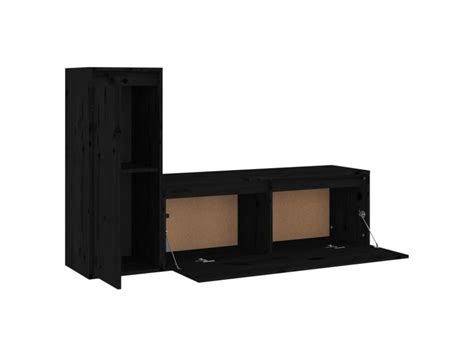 Meubles Tv Pcs Bancs Tv Armoires De Rangement Noir Bois Massif De