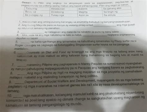 Gawain Piliin Ang Angkop Na Eksprasyon Para Sa Paglalarawan Pag