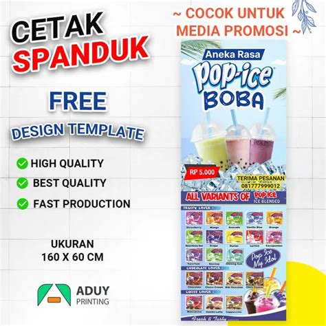 Cetak Spanduk Minuman Kekinian Pop Ice Boba Ukuran X Cm Bisa