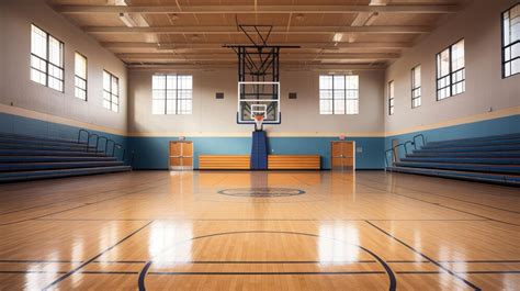 Premium Ai Image A School Gymnasium With Basketball Hoops And Bleachers