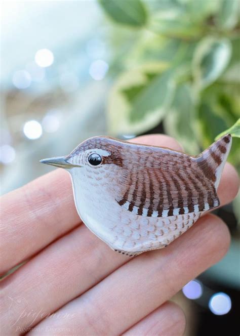 Wren Pin Hand Painted Eurasian Wren Bird Brooch Garden Birds Etsy