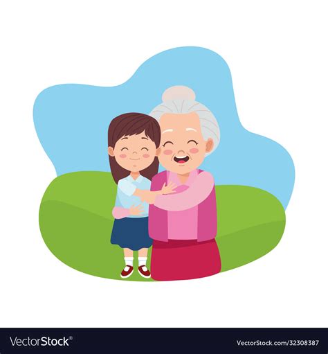 Cute Happy Grandmother With Granddaughter Vector Image