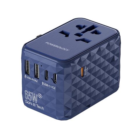 Powerology Universal Multi Port Travel Adapter PD 65W 3X Type C 2X