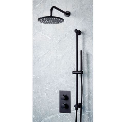 Core Black Round Handle Head Handset Riser Kit Scudo Bathrooms