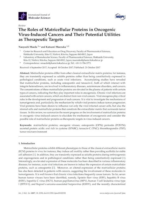 Pdf The Roles Of Matricellular Proteins In Oncogenic Virus The