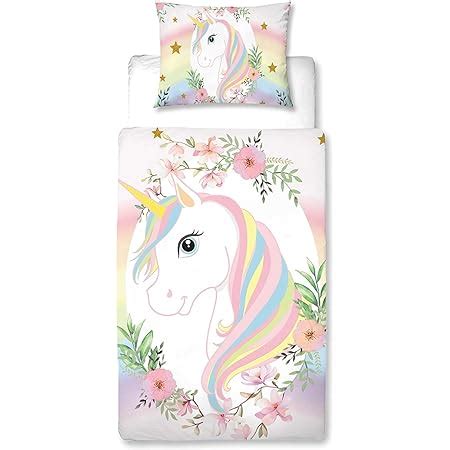 DreamHome Hochwertige Einhorn Bettwäsche 135x200 für Mädchen Unicorn