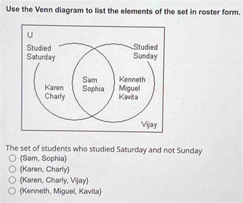 Solved Use The Venn Diagram To List The Elements Of The Set In Roster