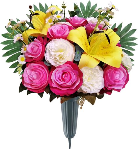 Amazon AILVEMEE Plastic Cemetery Flowers For Grave With Vase