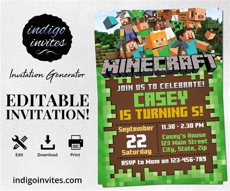 Minecraft Birthday Invitations Birthday Invitation Templates Invitation Design Online