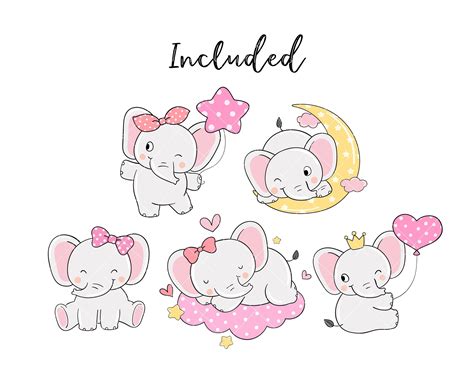 Cute Girl Elephant Clipart Baby Elephant Clipart Baby Shower | Etsy