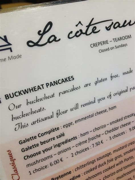 Menu At La COTE Sauvage Restaurant Paris